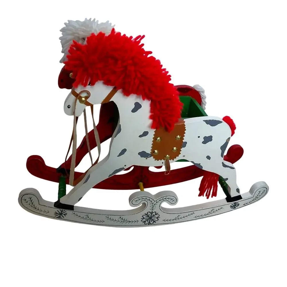 Vintage LILCO Electric NY Christmas Wooden Rocking Horse Toy 1980s